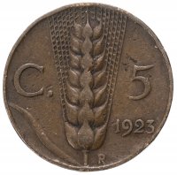 купить Италия 5 чентезимо (centesimi) 1923