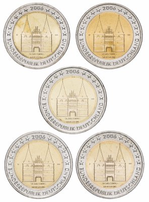 купить Германия полный комплект 2 евро 2006 "Голштинские ворота в Любеке, Шлезвиг-Гольштейн", двор A, D, F, G, J