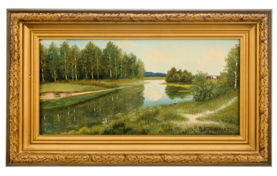купить "Подмосковный пейзаж", масло, холст, оргалит, рама, художник В. Королева, Россия, 2003 г.