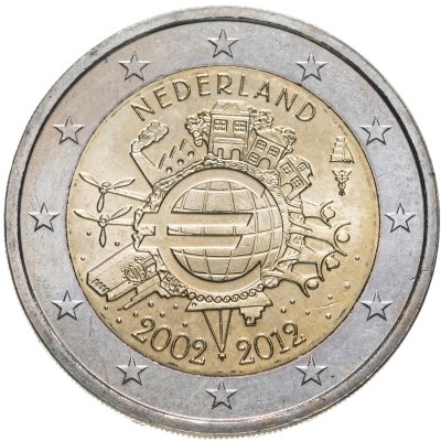 купить Нидерланды 2 евро 2012 "10 лет евро"