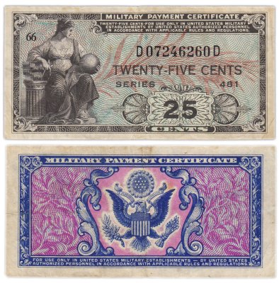 купить США 25 центов 1951-1954 года (Pick M24) Военный сертификат