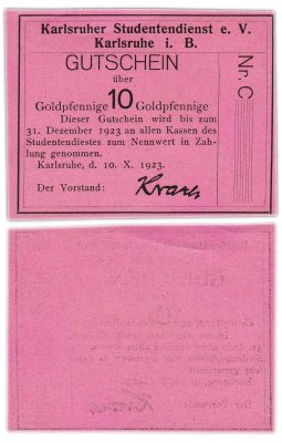 купить Германия купон ваучер 10 пфеннигов "Студенческая служба" 1923