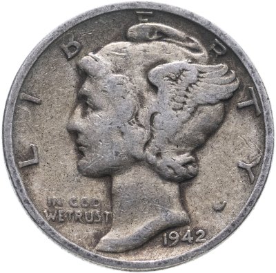 купить США 10 центов (дайм, one dime) "D" Mercury Dime (дайм «Меркурий») 1942