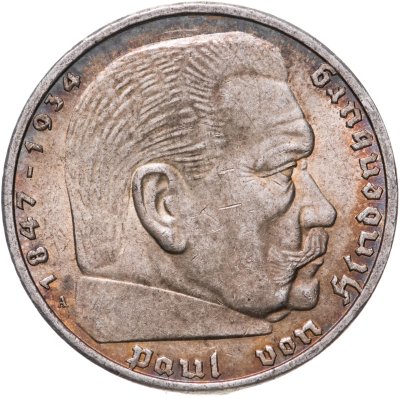 купить Германия 5 рейхсмарок (reichsmark) 1936 Гинденбург Третий рейх, без свастики