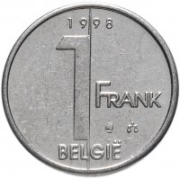 Купить Бельгия 1 франк (franc) 1994-2001 (Надпись на голландском - 'BELGIE')