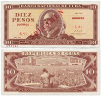 купить Куба 10 песо 1967 Pick 104a SPECIMEN Образец