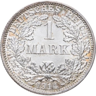 купить Германия 1 марка 1914 знак монетного двора: "F" - Штутгарт в слабе Монетник.ру MS63