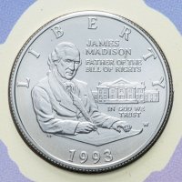 Купить США 50 центов (1/2 доллара, half dollar) 1993 W "Билль о правах, Джеймс Мэдисон" (в буклете)