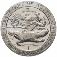Купить Остров Мэн 1 крона 1988 "200 лет Австралии, утконос"