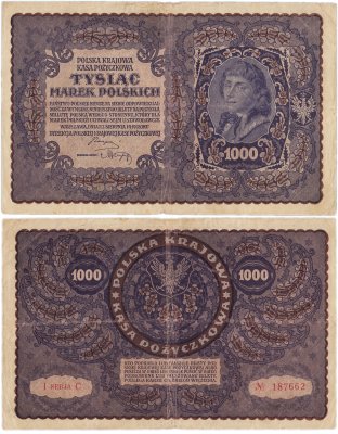 купить Польша 1000 марок 1919 (Pick 29(1) 1 серия