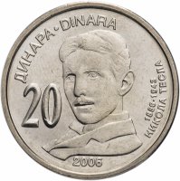 купить Сербия 20 динаров (динара, dinara) 2006 "150 лет со дня рождения Николы Теслы"