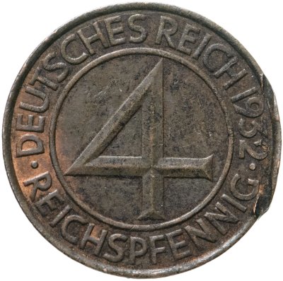 купить Германия 4 рейхспфеннига (reichspfennig) "А" 1932