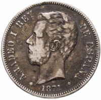 купить Испания 5 песет (pesetas) 1871