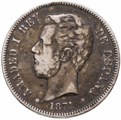 купить Испания 5 песет (pesetas) 1871