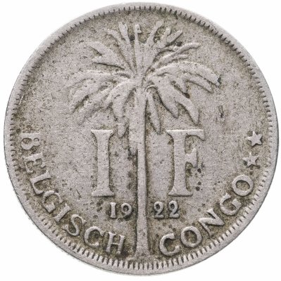купить Бельгийское Конго 1 франк (franc) 1922 Надпись на голландском - 'ALBERT KONING DER BELGEN'
