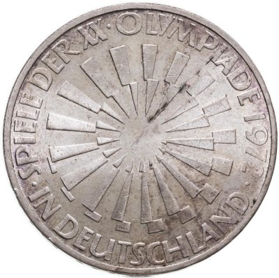 купить Германия 10 марок (mark) 1972 G XX летние Олимпийские Игры, Мюнхен 1972 - Эмблема "In München" знак монетного двора: "G" - Карлсруэ