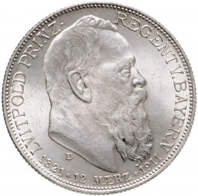 купить Германская Империя 2 марки (mark) 1911 "90 лет со дня рождения Луитпольда Баварского"