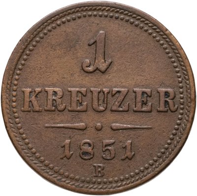 купить Австрия 1 крейцер (kreuzer) 1851, знак монетного двора "B" - Кремница