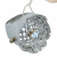 Купить Кольцо со вставкой натуральных камней (голубые топазы и сапфир), серебро 925 пр., фирма «German Kabirski», Россия, 1990-2010 гг.