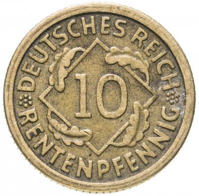 купить Германия 10 пфеннигов (рентенпфеннигов, rentenpfennig) 1924 F