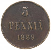 Купить 5 пенни (pennia) 1889, монета для Финляндии