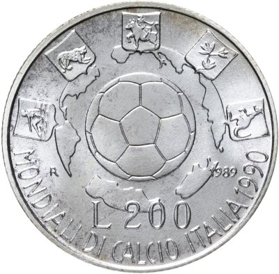 купить Италия 200 лир 1989 "Чемпионат мира по футболу 1990"