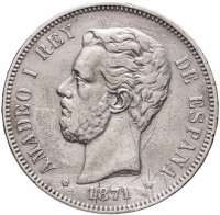 купить Испания 5 песет (pesetas) 1871 18 и 71 внутри звёзд