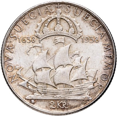 купить Швеция 2 кроны 1938 "300 лет поселению Делавэр"