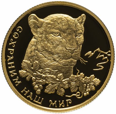 купить 50 рублей 2011 ММД Proof переднеазиатский леопард "Сохраним наш мир"