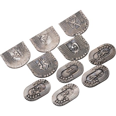 купить Комплект из 10-ти сувенирных памятных значков с видами спортивных состязаний игр VII летней Универсиады в Москве 15-25 августа 1973, СССР, 1970-е гг.