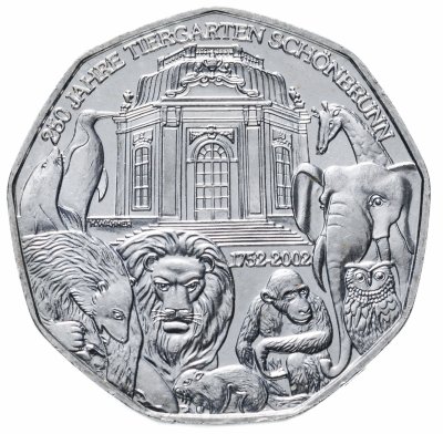 купить Австрия 5 евро (euro) 2002 250 лет Шёнбруннскому зоопарку