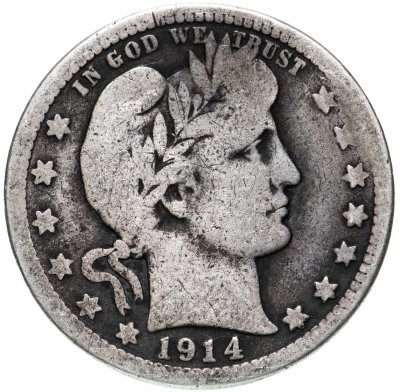 купить США 25 центов (квотер, 1/4 доллара, quarter dollar) 1914 Barber Quarter Без отметки монетного двора