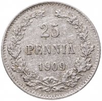 купить 25 пенни (pennia) 1909 L, монета для Финляндии