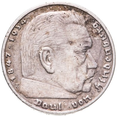 купить Германия 5 рейхсмарок (reichsmark) 1936 Гинденбург Третий рейх, без свастики