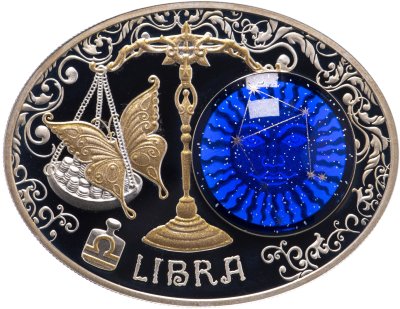 купить Македония 10 динар (денари) 2014 Proof "Знаки зодиака - Весы" в футляре, с сертификатом c вставкой из стекла