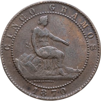 купить Испания 5 сентимо (centimos) 1870