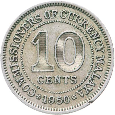 купить Малайя 10 центов (cents) 1950