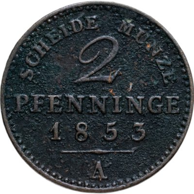 купить Германия, Пруссия 2 пфеннига 1853