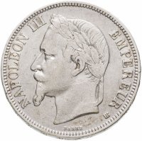 Купить Франция 5 франков (francs) 1869 BB серебро, знак монетного двора: "BB" - Страсбург