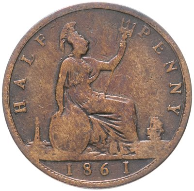 купить Великобритания 1/2 пенни (penny) 1861