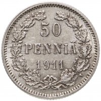 купить 50 пенни (pennia) 1911 L, монета для Финляндии