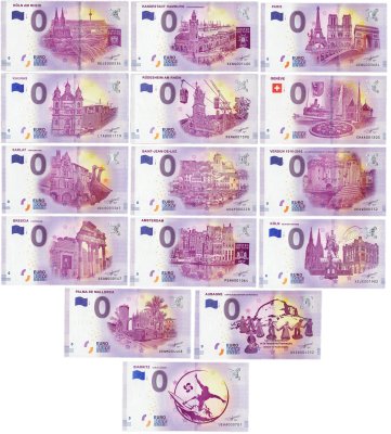 купить 0 евро (euro) набор из 15 банкнот "Города"