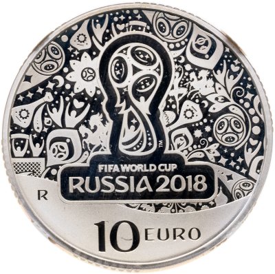 купить Италия 10 евро 2018 "Чемпионат мира по футболу в России" в слабе с сертификатом
