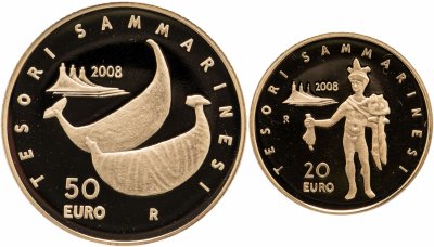 купить Сан-Марино набор из двух золотых монет 20 и 50 Евро (euro) 2008 Proof TESORI SAMMARINESI «СОКРОВИЩА САН-МАРИНО»