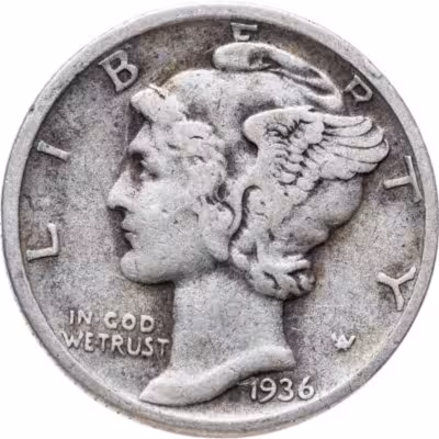 купить США 10 центов (дайм, one dime) 1936 Mercury Dime Без отметки монетного двора