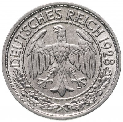 купить Германия (Веймарская республика) 50 рейхспфеннигов (reichspfennig) 1928 знак монетного двора "A" — Берлин