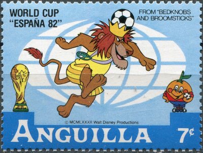 купить Ангилья Почтовая марка 1982 "Сцена из фильма Уолта Диснея "Набалдашник и метла". Звериный футбол (IV)"