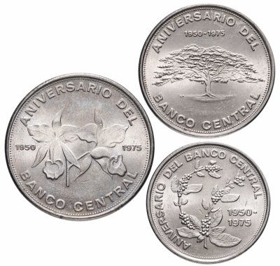 купить Коста Рика набор монет 1975 года 5, 10, 20 колон (colones) 25 летие центрального банка