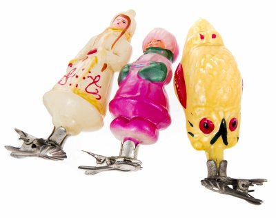 купить Набор из 3 елочных игрушек ,стекло, СССР, 1940-1970 гг.