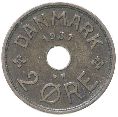 купить Дания 2 эре (ore) 1931, отметка ♥ N